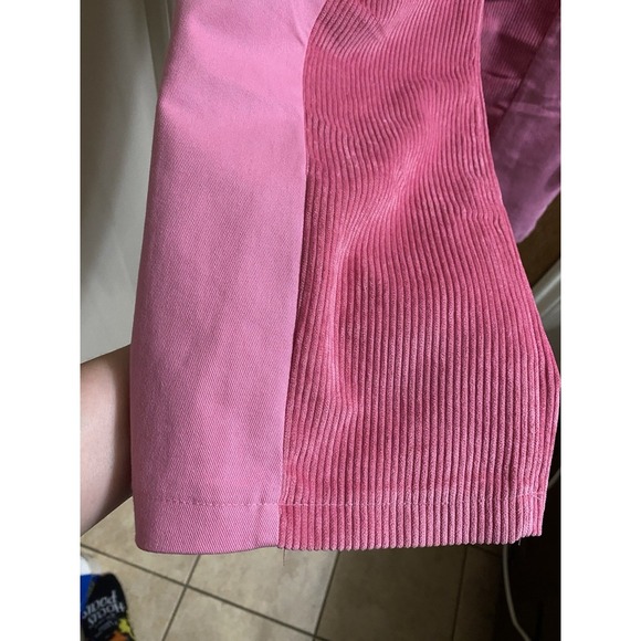 Corduroy Panel Straight Leg Two Tone Pants Bubblegum Pink High Waist Retro Sz M - Picture 4 of 12
